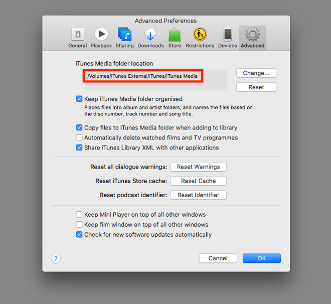 Move itunes library location mac os